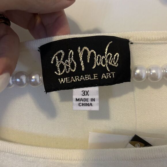 Bob Mackie Sweater Womens 3X Wearable Art Rhinestone Pullover Colorblock mature - Picture 3 of 10